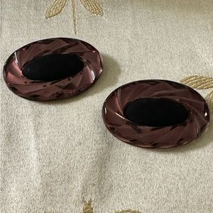 Vintage Pair of Pink Mirrored Lucite & Black Suede Center Oval Shoe Clips.